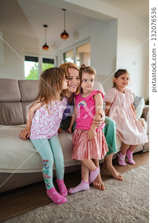 Joyful moments shared between girls and their mother 132076536