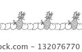 Seamless doodle fruit border with pineapples, lemons, oranges, apples and peaches. Tropical vector line pattern for summer decoration. 132076770