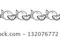 Seamless doodle border with orange fruits and slices. Fresh citrus fruit vector line pattern for summer, juice, or kitchen design. 132076772