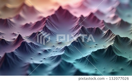 Abstract 3D topographic map with mountain formations in soft pastel colors, highlighting terrain variations in color hues. Generated AI 132077026