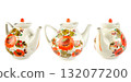 Set of Three Ceramic Teapots with Vibrant Folk Floral Painting 132077200