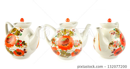 Set of Three Ceramic Teapots with Vibrant Folk Floral Painting Set of Three Ceramic Teapots with Vibrant Folk Floral Painting 132077200