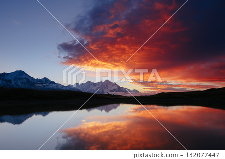 Stunning image of the fantastic lakes Koruldi at the foot of Mt. Ushba. Stunning image of the fantastic lakes Koruldi at the foot of Mt. Ushba. 132077447