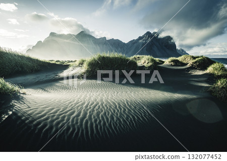 Location place Stokksnes cape, Vestrahorn (Batman Mountain), Iceland, Europe. 132077452
