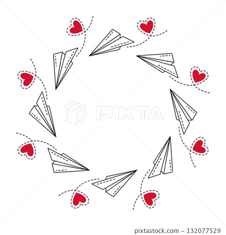 paper airplane arranged in circular wreath shape. Simple flat vector design paper airplane arranged in circular wreath shape. Simple flat vector design 132077529
