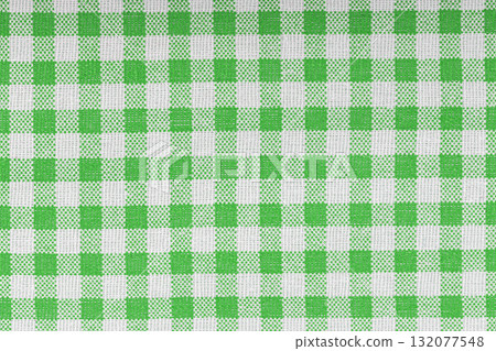 Green and white checkered, pattern, design, cotton fabric for sewing, texture background 132077548
