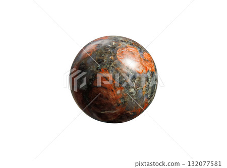 Polished Red Amphibole Sphere on White Background Polished Red Amphibole Sphere on White Background 132077581