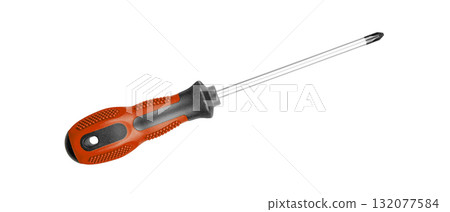 Phillips Screwdriver with Brown Black Handle for Construction Work on isolated background 132077584