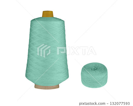 Vibrant Green Thread Spool and Balls on White Background 132077593