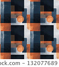 Retro Geometric Forms Collage in Smoky Copper Blue Seamless Abstract Patterns 132077689