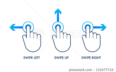 Hand swiping left up and right touchscreen gestures 132077718