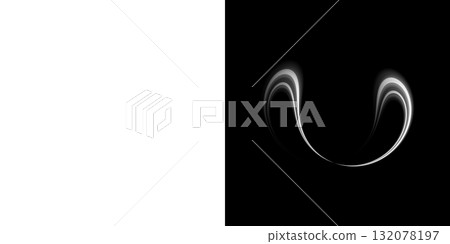 透明黑色背景上的白色抽象曲線形狀設計 132078197