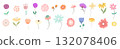 Cute hand drawn colorful vector dots halftone texture flowers and blossoms, noisy textured plants with dotwork pattern for retro botanical design, floral silhouette sticker 132078406