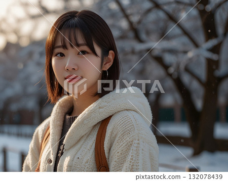 冬季公園裡穿外套的女人 冬季公園裡穿外套的女人 132078439