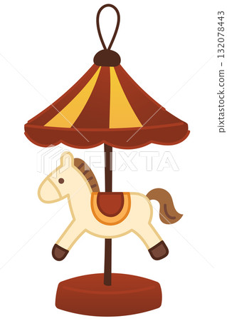 Vintage carousel horse Christmas ornament in flat cartoon vector style, festive decoration for childrens design and holiday illustration 132078443
