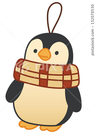 Cute penguin Christmas ornament with plaid scarf, cartoon vector illustration in flat festive style 132078530