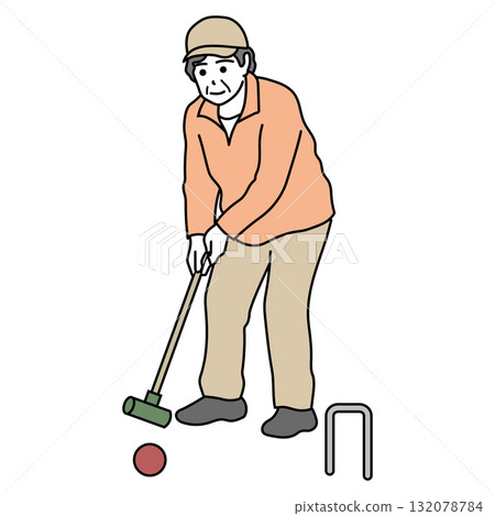 一位老年婦女享受地面高爾夫運動的插圖 132078784