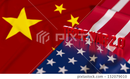 The Trade war 2 on USA and China Flag for Business concept 3d Rendering. 132079010