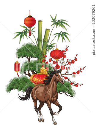 【明信片】松竹梅馬等華麗的日式插畫 【明信片】松竹梅馬等華麗的日式插畫 132079261