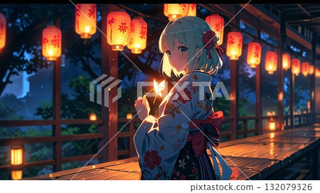 夜晚被燈照亮的女人 132079326