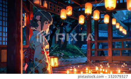 夜晚被燈照亮的女人 132079327