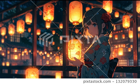 夜晚被燈照亮的女人 132079330