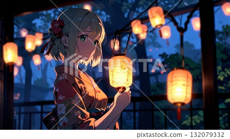 夜晚被燈照亮的女人 132079332