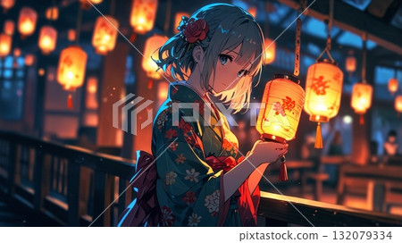 夜晚被燈照亮的女人 夜晚被燈照亮的女人 132079334