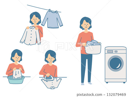 洗衣服的女人的插畫集 洗衣服的女人的插畫集 132079469