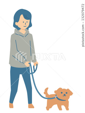 一個女人遛狗的插圖 132079472