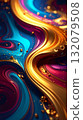 Vertical Abstract Swirl of Colorful Liquid and Metallic Accents 132079508