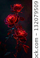 Vertical Neon-Outlined Roses with Glowing Edges on Dark Background 132079509