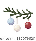 Fir branch with blue white and red Christmas balls 132079625