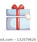 Blue gift box with red ribbon and tag 132079626