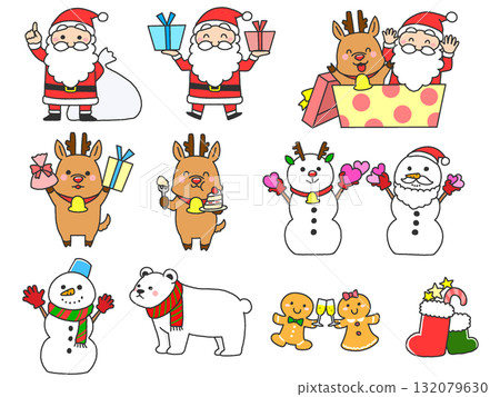 Cute Christmas illustration set 132079630