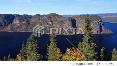 Aerial view of Fjord Saguenay in autumn, Canada Aerial view of Fjord Saguenay in autumn, Canada 132079769