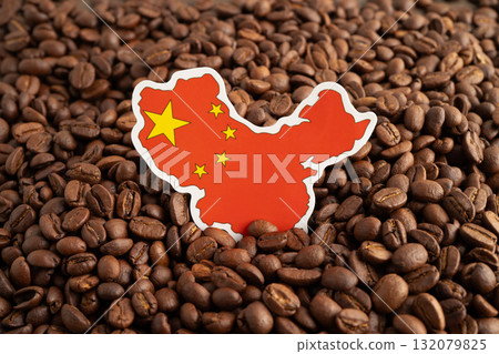 China flag on coffee beans, shopping online for export or import food product. 132079825