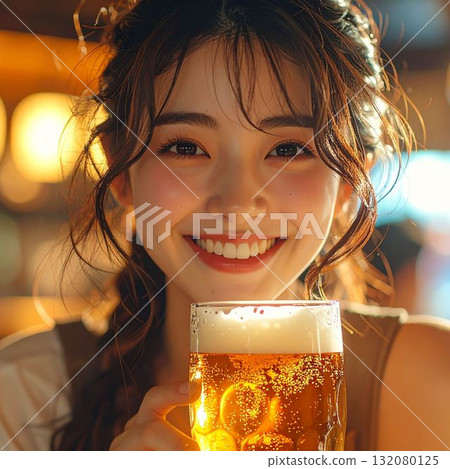 young woman drinking at a bar 132080125
