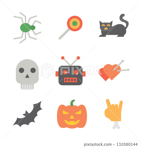 Simple and spooky set of Halloween flat icon set 132080144