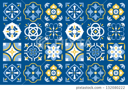 Mediterranean-style navy blue tiles, such as those from Spain Mediterranean-style navy blue tiles, such as those from Spain 132080222