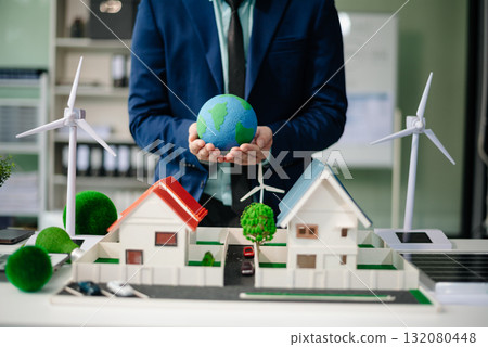 Business team people planning hand using laptop for working technology and business Net zero and carbon neutral concept.NET ZERO 132080448