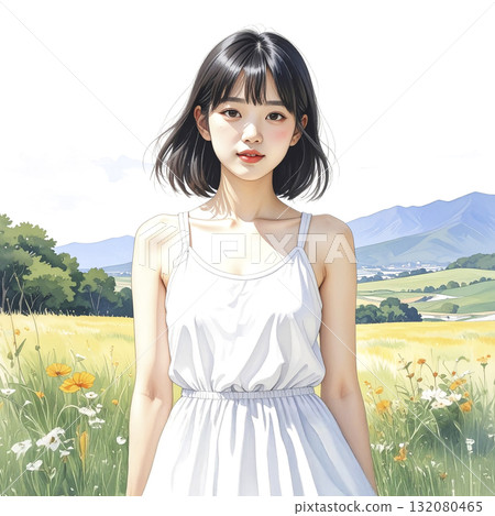 人工智慧生成的草地上年輕女子的圖像 132080465