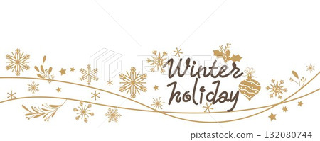 冬季假期裝飾插圖、雪花和裝飾橫幅 132080744