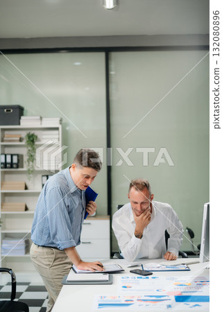 Portrait of success business people working together in modern office. Portrait of success business people working together in modern office. 132080896