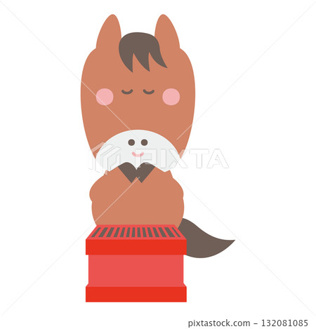 可愛的馬角色插圖素材參觀神社 132081085