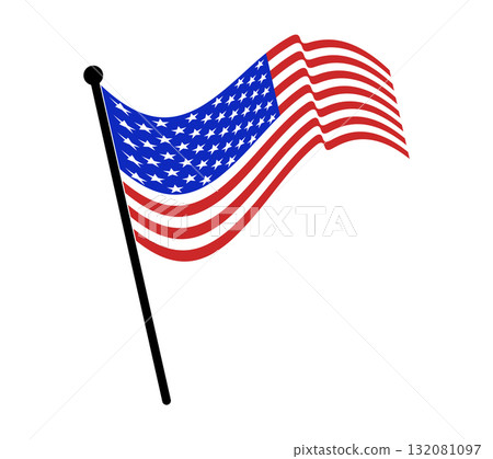 Illustration of an American flag waving on a flagpole. Illustration of an American flag waving on a flagpole. 132081097