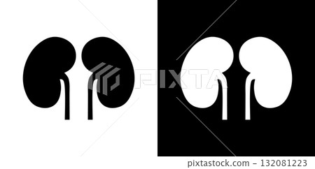 Human kidneys icon black and white. Urinary system isolated illustration. 132081223