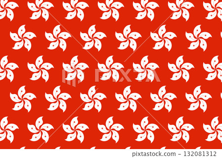 Hong Kong Flag with a Repeat Pattern of Bauhinia Blakeana Flowers. 132081312