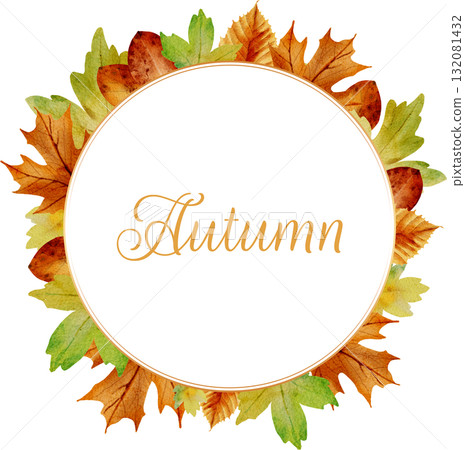 Watercolor autumn leaves frames with text space. Hand painted fall border for cards and invitations 132081432