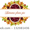 Watercolor illustration frame for Thanksgiving. Garlands with pies and autumn leaves. 132081436